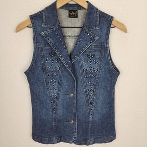 Katina Marie Womens Denim Vest XS Blue Rhinestone Sparkly USA Western Y2K Boho